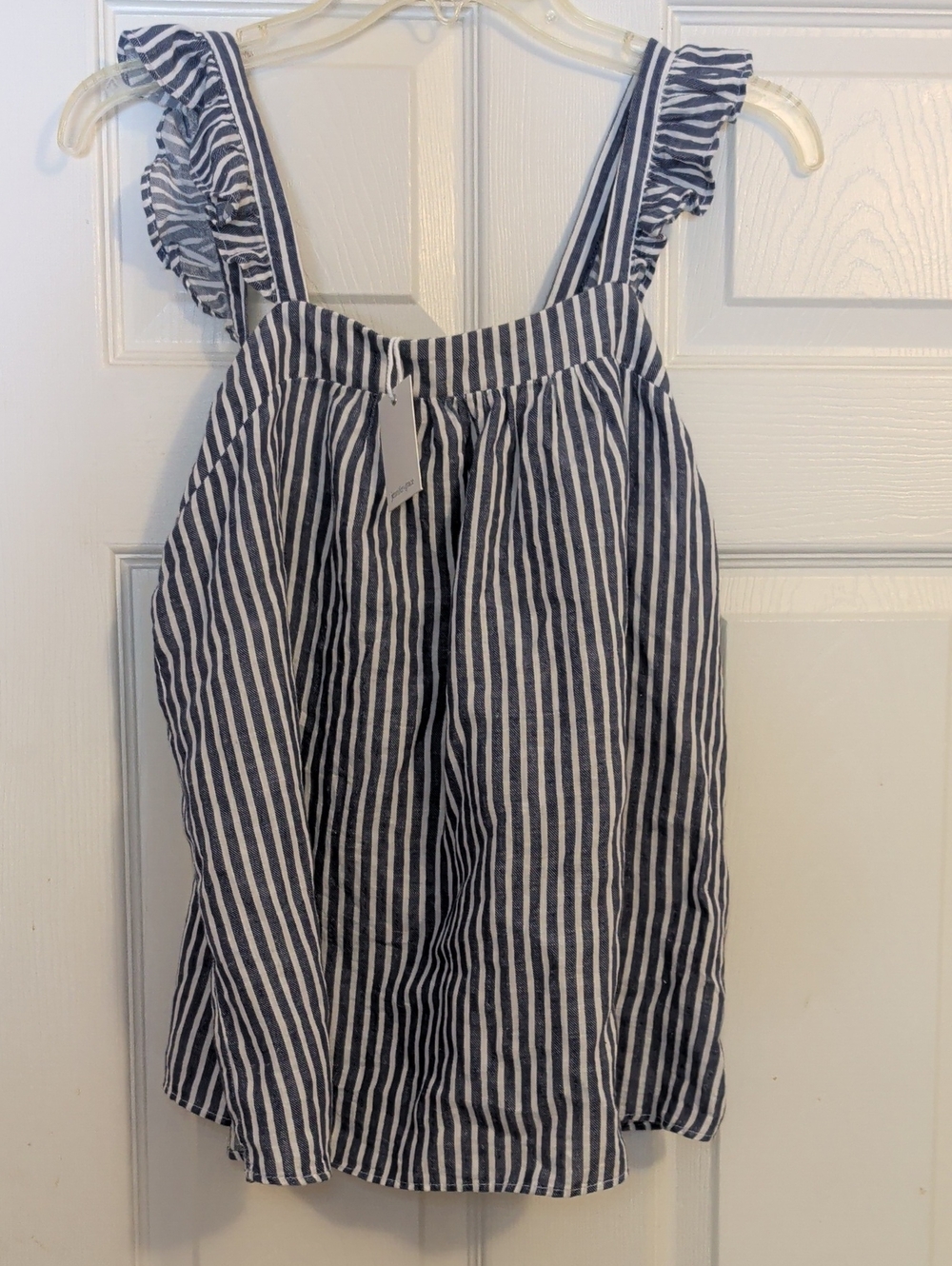 Jennifer and Grace Blue and White Striped Square Neck Sleeveless Top NWT